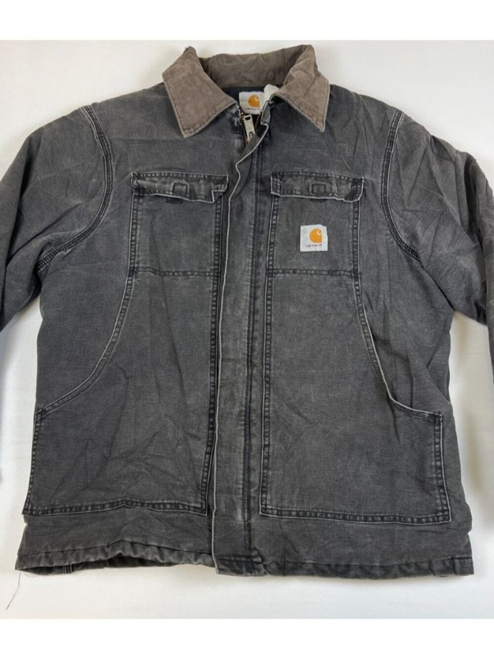 Carhartt Men Black Duck Canvas Quilted Lined Work Jacket Corduroy Collar CQ 185 - Picture 1 of 10